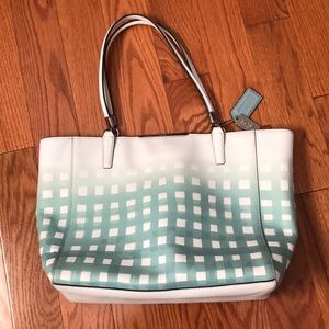 Coach Green and White Squares Tote